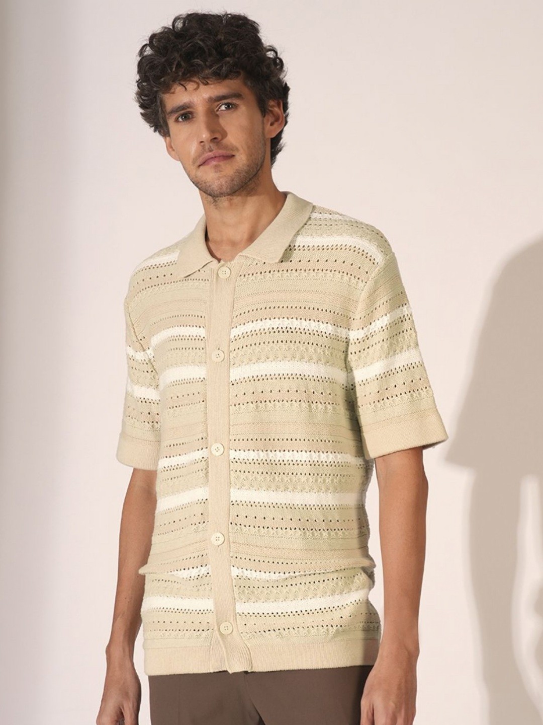 

SELECTED Men Self Design Polo Collar Cotton T-shirt, Beige