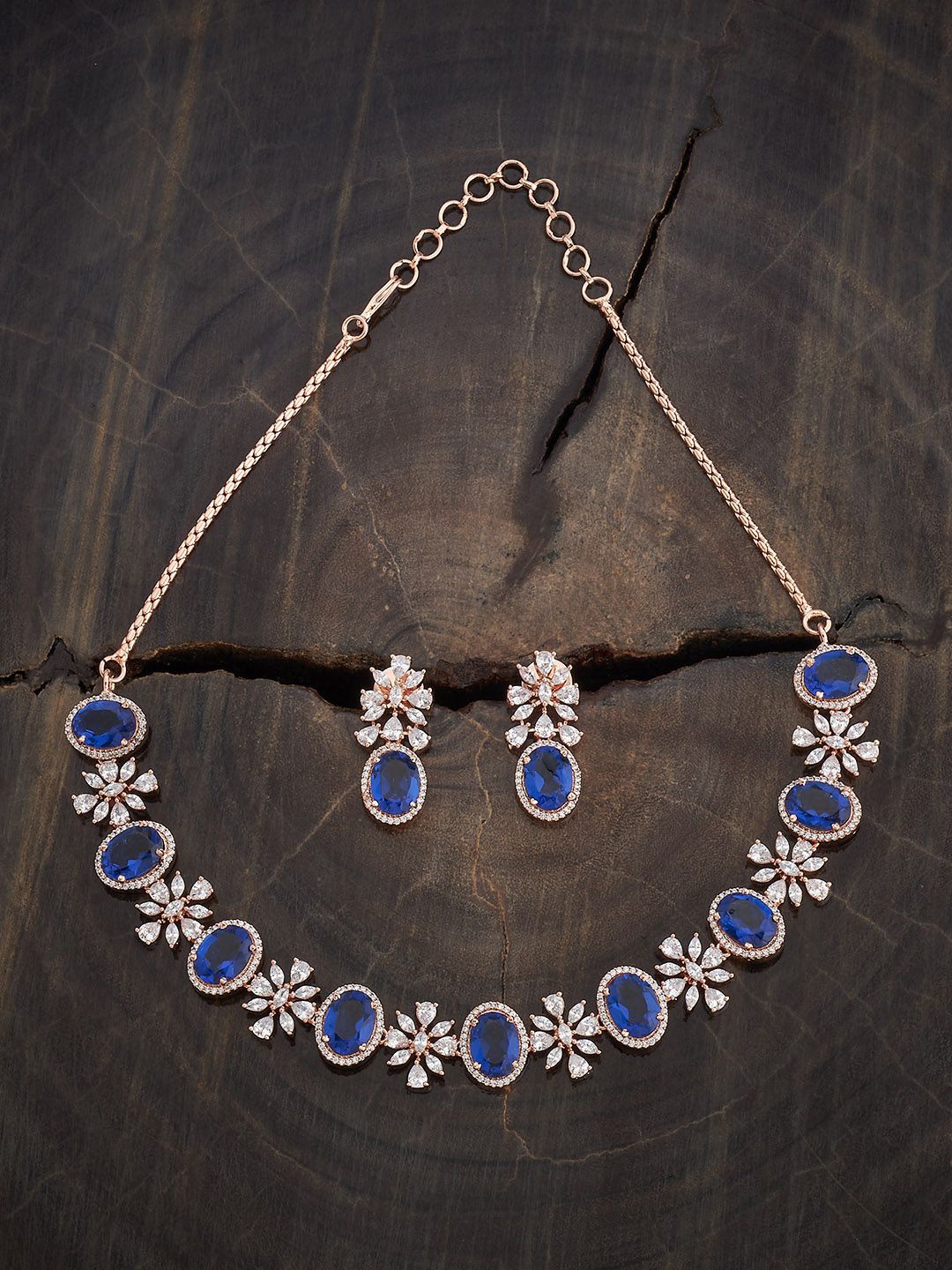 

Kushal's Fashion Jewellery Sapphire Rose Gold-Plated Cubic Zirconia-Studded Jewellery Set