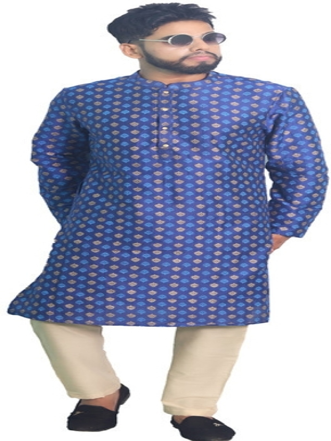 

House of Aqss Ethnic Motifs Woven Design Mandarin Collar Straight Kurta With Pyjamas, Blue