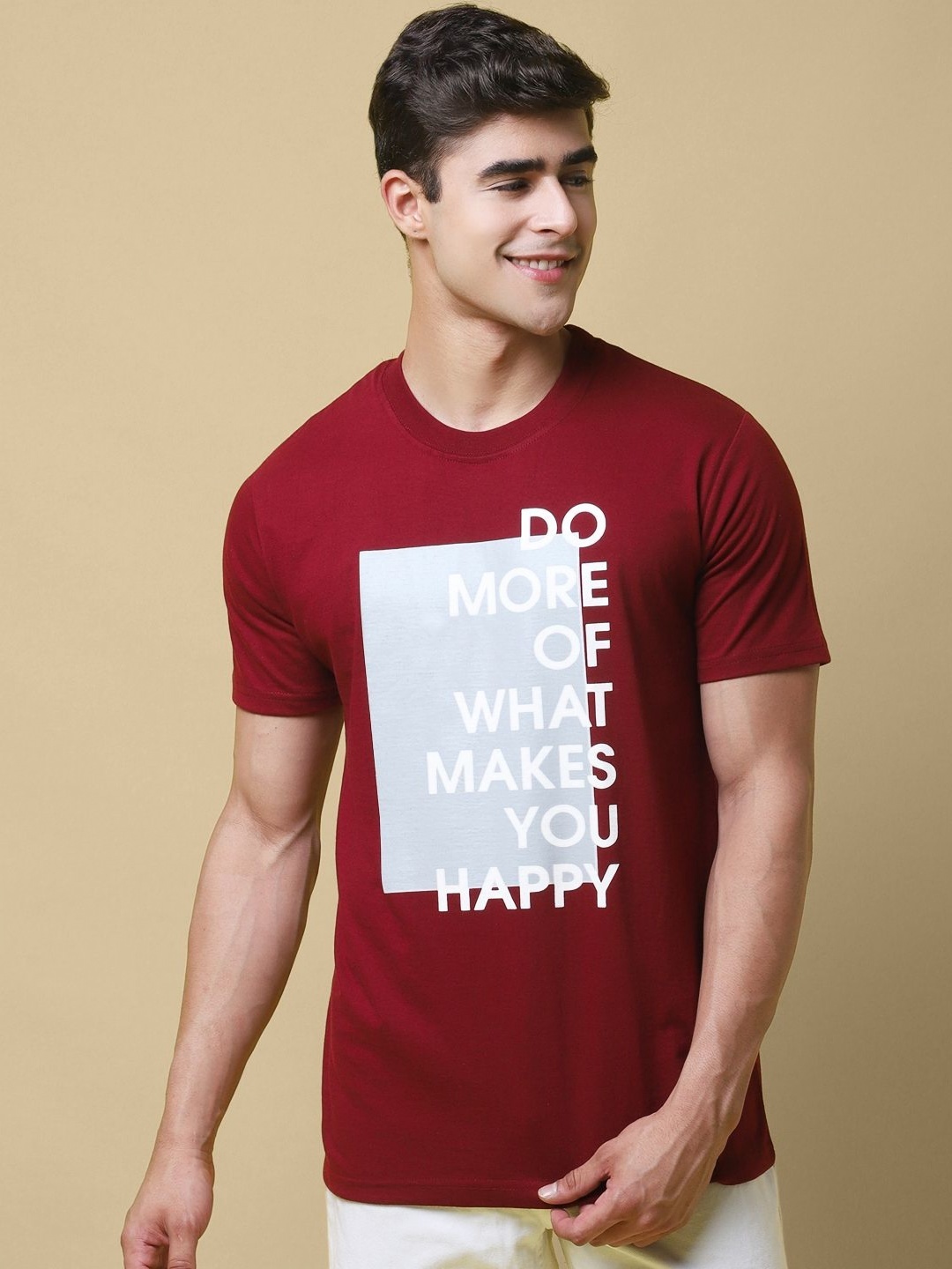 

SZN Men Typography Printed Round Neck Cotton T-shirt, Maroon