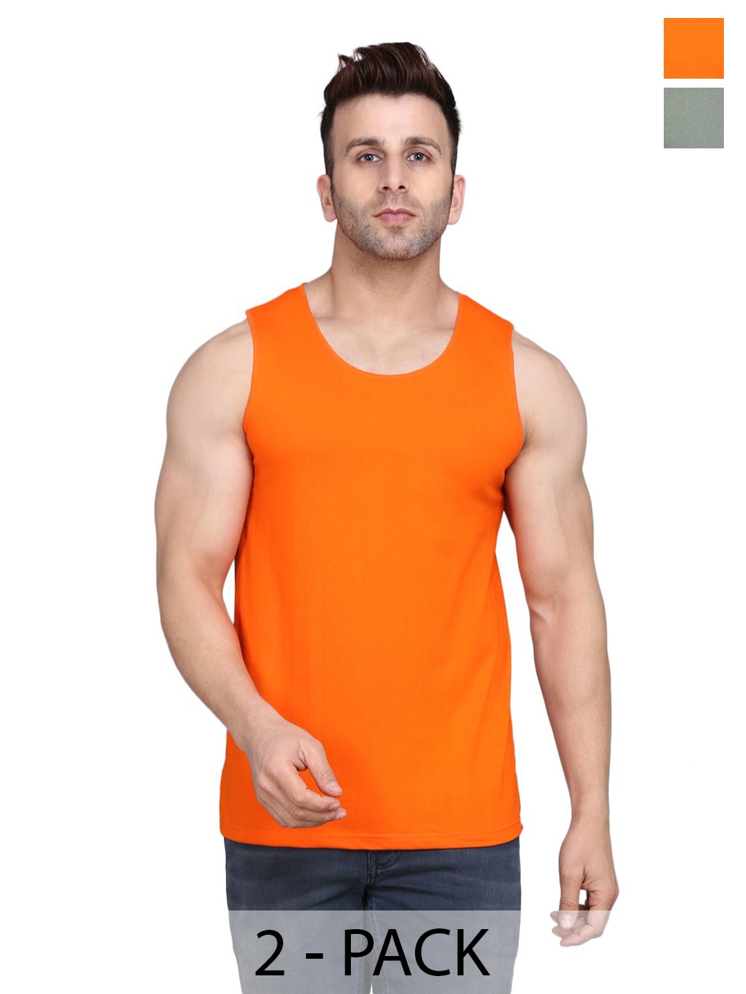 

WOOSTRO Men Pack Of 2 Sleeveless Gym Innerwear Vests, Orange
