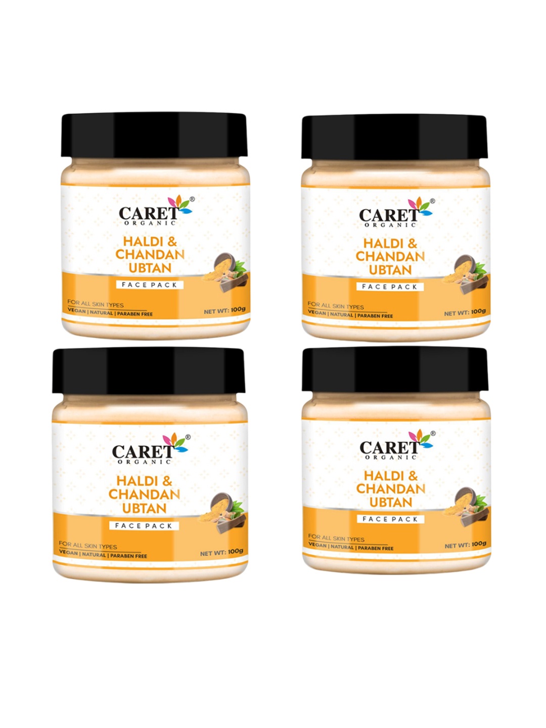 

CARET ORGANIC Set Of 4 Haldi & Chandan Ubtan Face Pack- 100 g Each, White