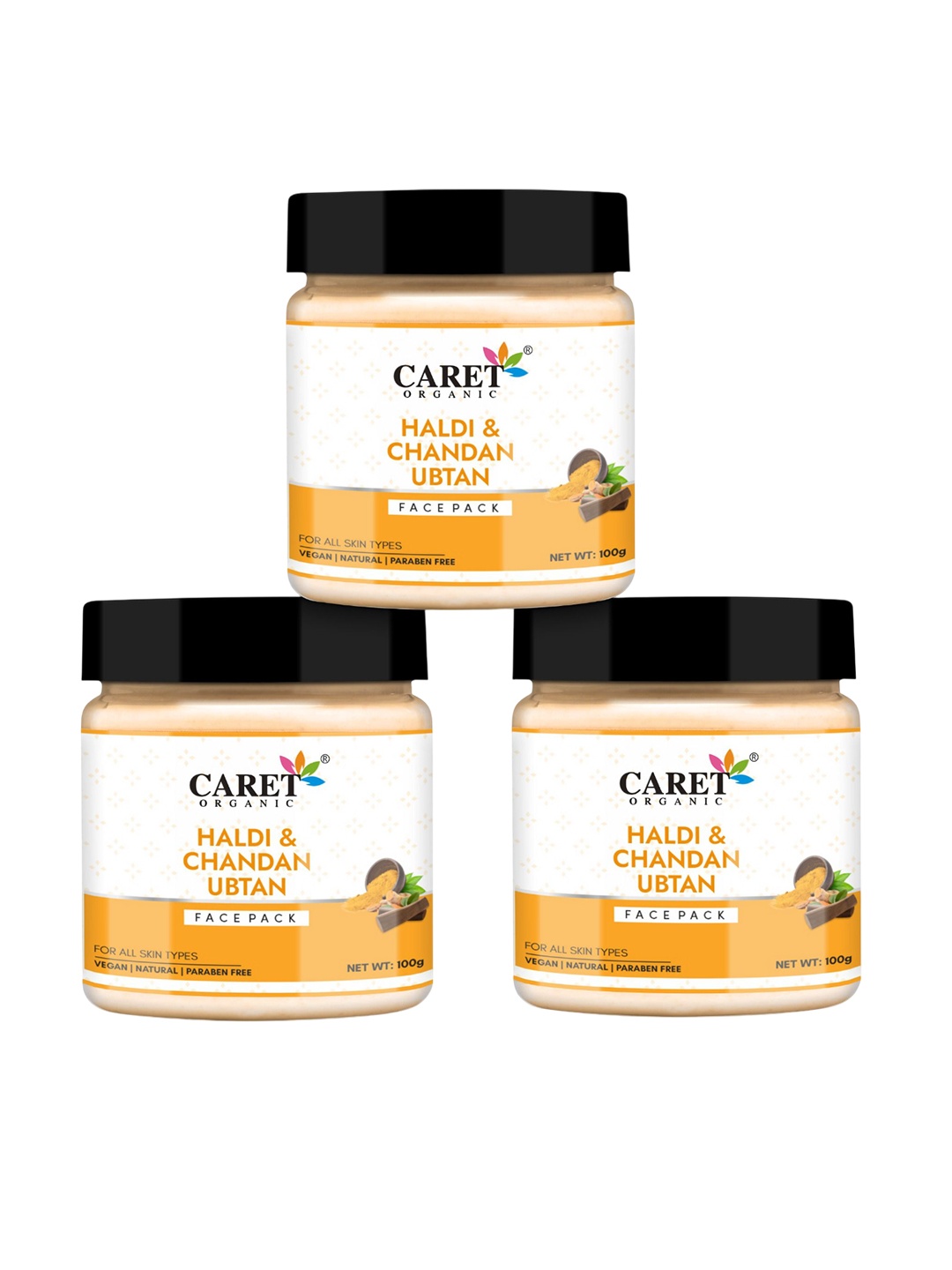 

CARET ORGANIC Set Of 3 Haldi & Chandan Ubtan Face Pack - 100 g Each, White