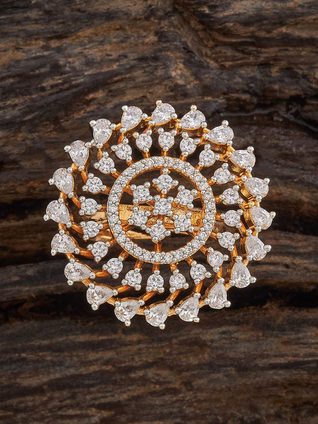 

Kushal's Fashion Jewellery Gold-Plated Cubic Zirconia-Studded Adjustable Finger Ring