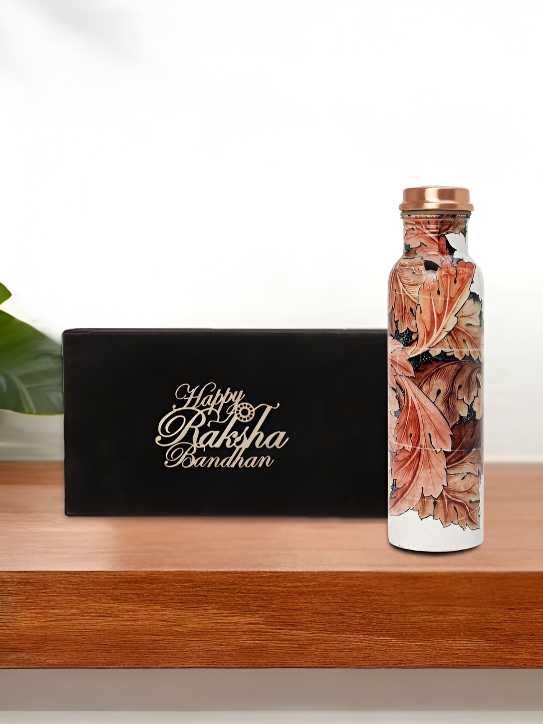

INTERNATIONAL GIFT White Printed Pure Copper Water Bottle With Velvet Box & Bag - 950ml