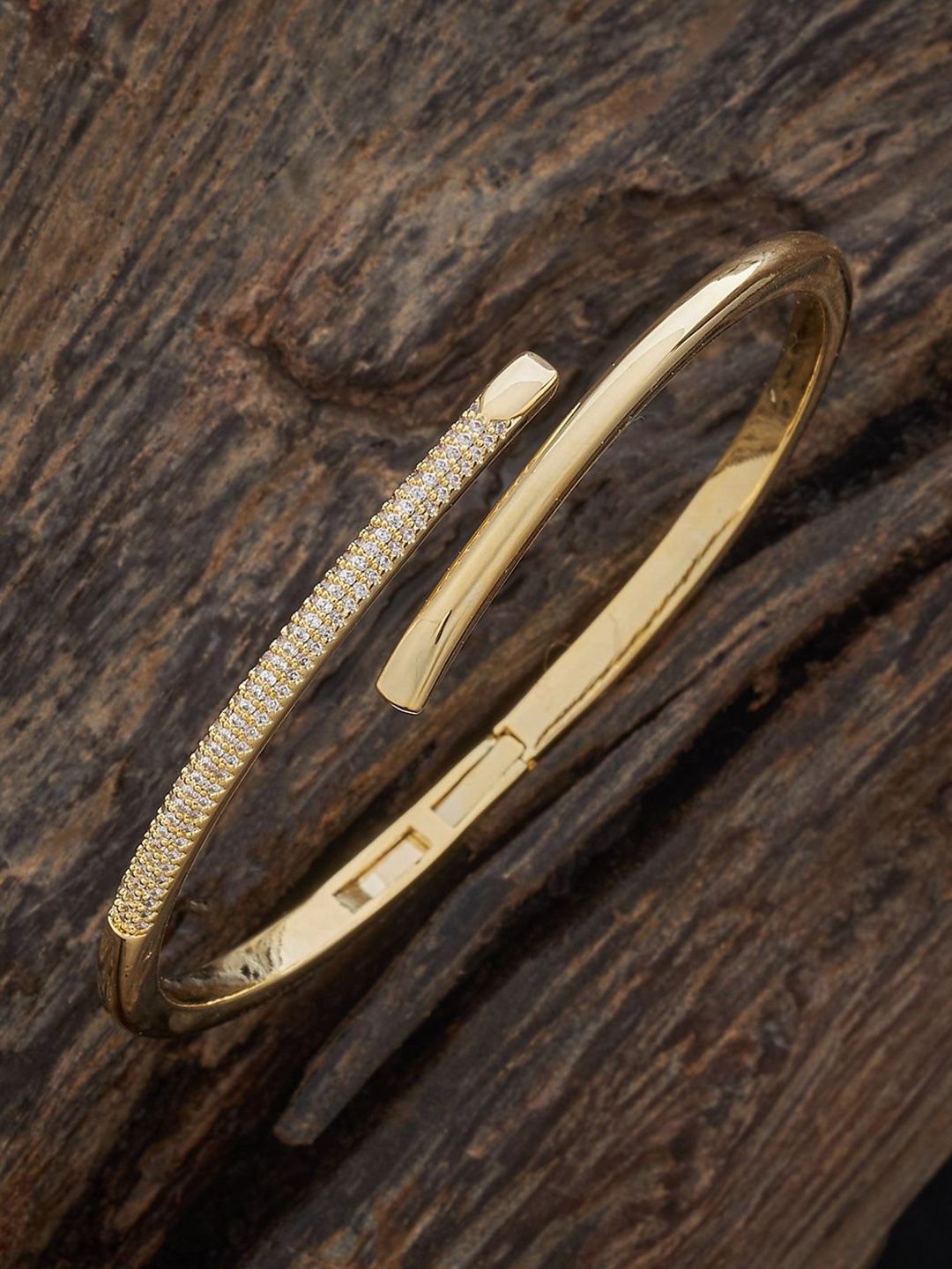 

Kushal's Fashion Jewellery Gold-Plated Zircon-Studded Kada Style Bracelet