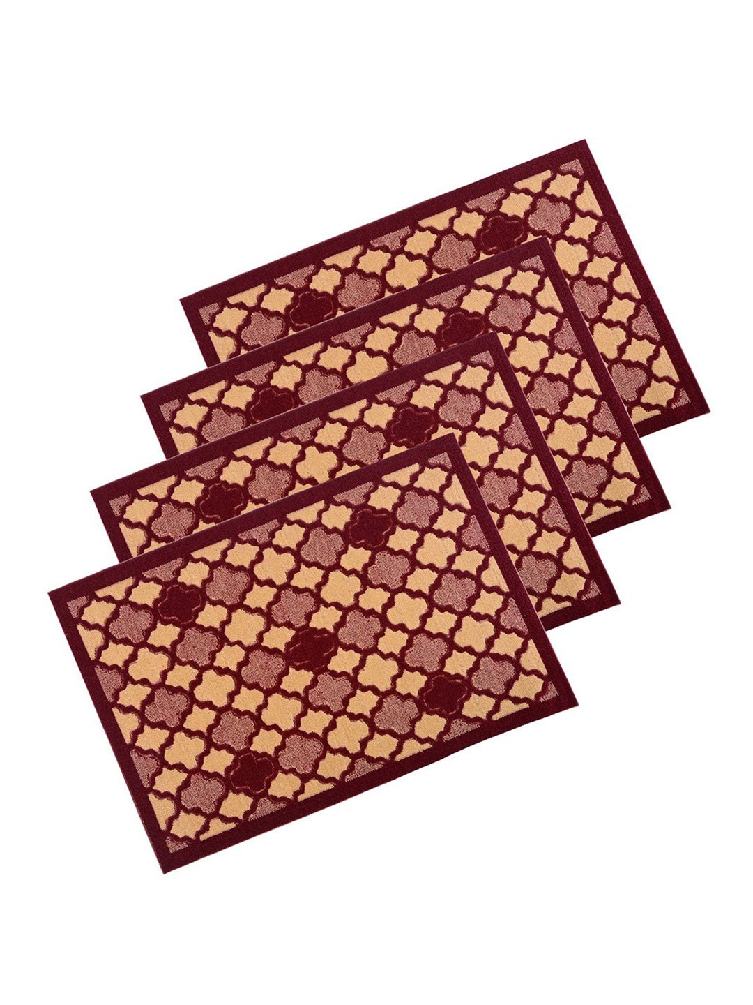 

Kuber Industries Maroon & Beige 4 Pieces Hexagon Printed Rectangular Anti-Skid Doormats