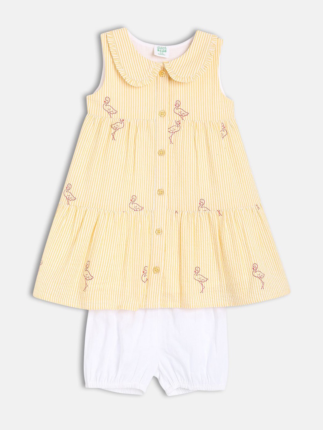 

MINI KLUB Girls Duck Printed Fit and Flare Dress With Bloomer, Orange