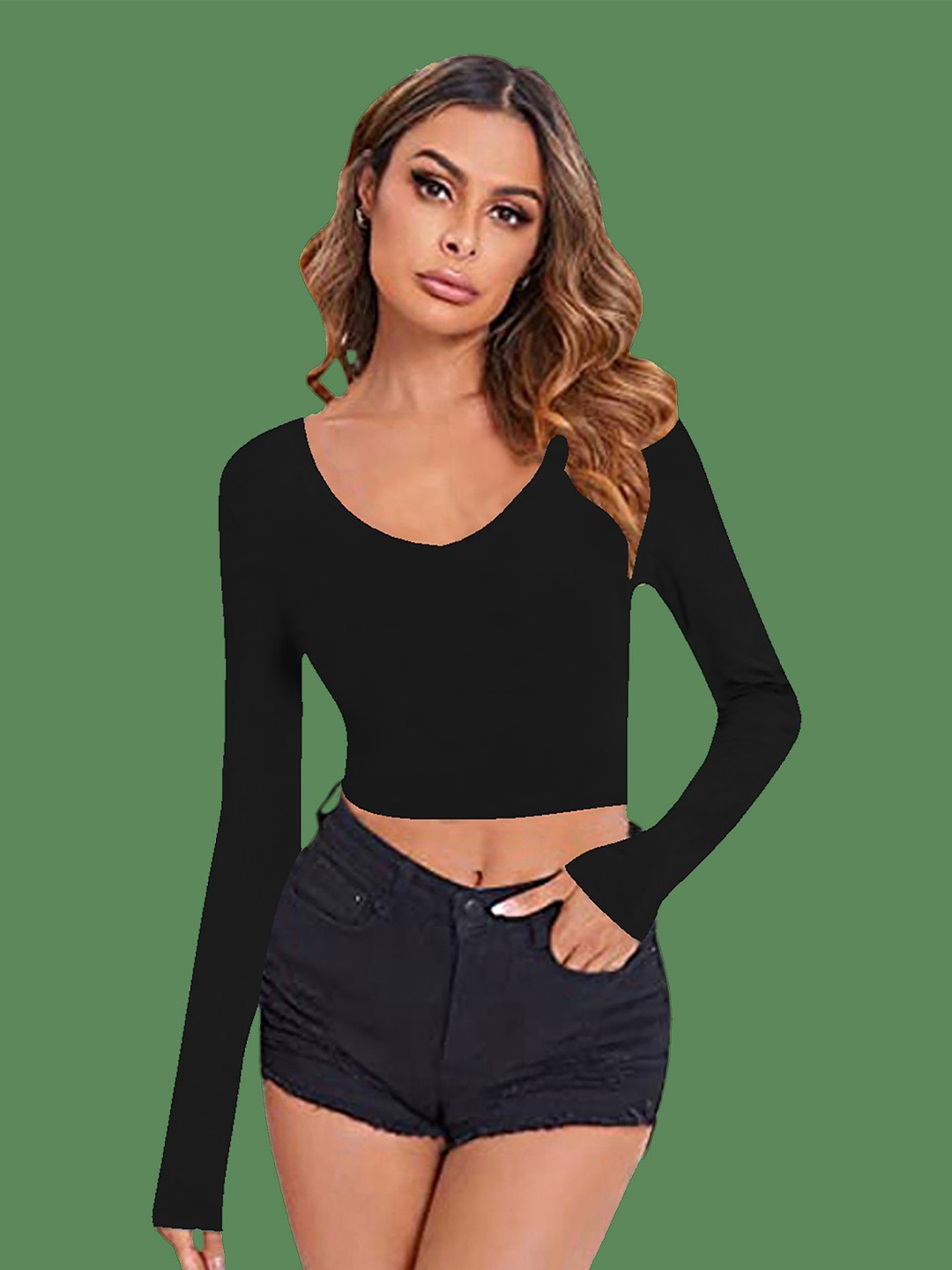 

Dream Beauty Fashion Women V-Neck Fitted Crop Top, Black