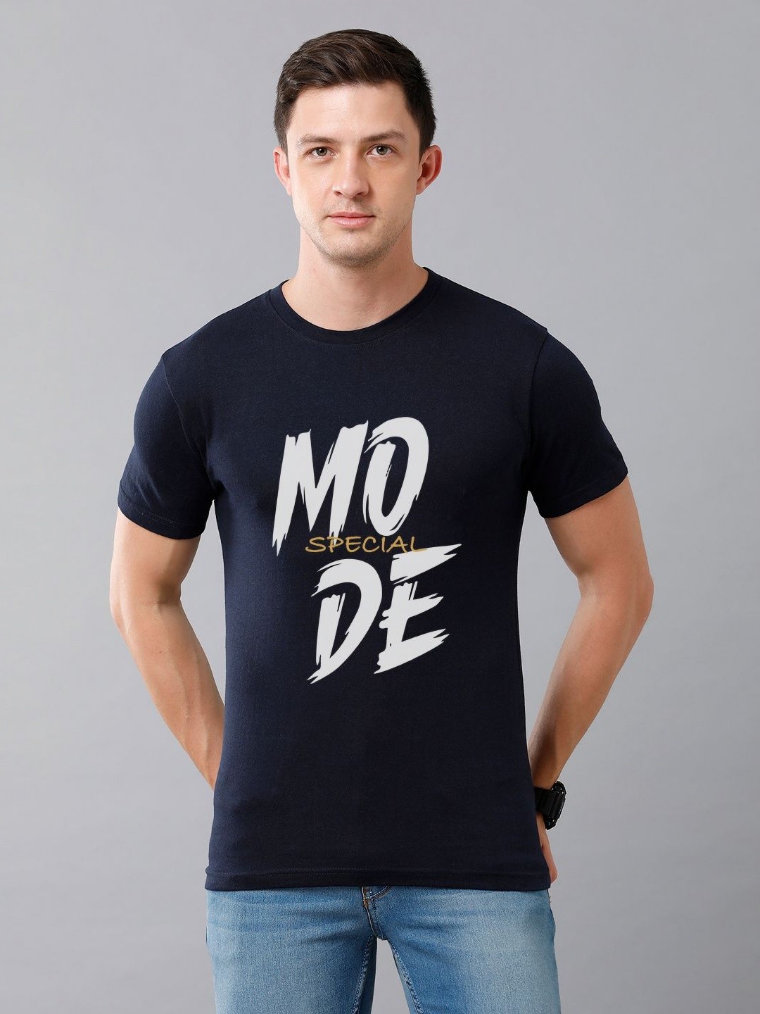 

Moda Rapido Men Typography Printed Round Neck Cotton T-shirt, Navy blue