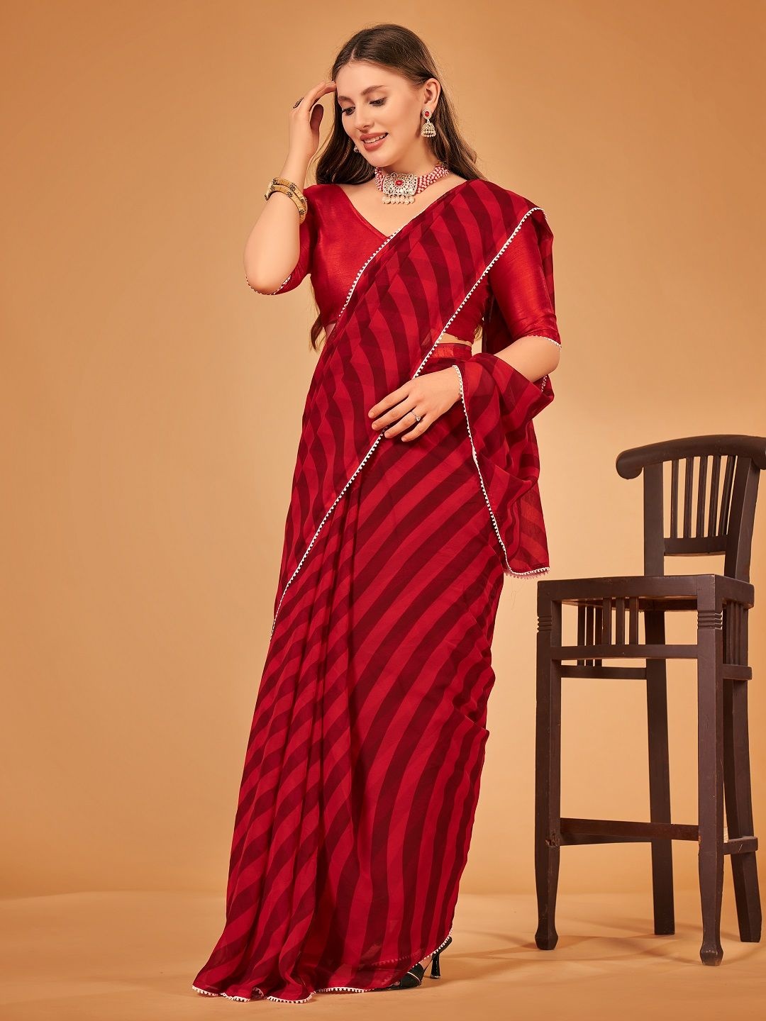 

Moda Rapido Leheriya Gotta Patti Pure Georgette Ready to Wear Leheriya Saree, Maroon