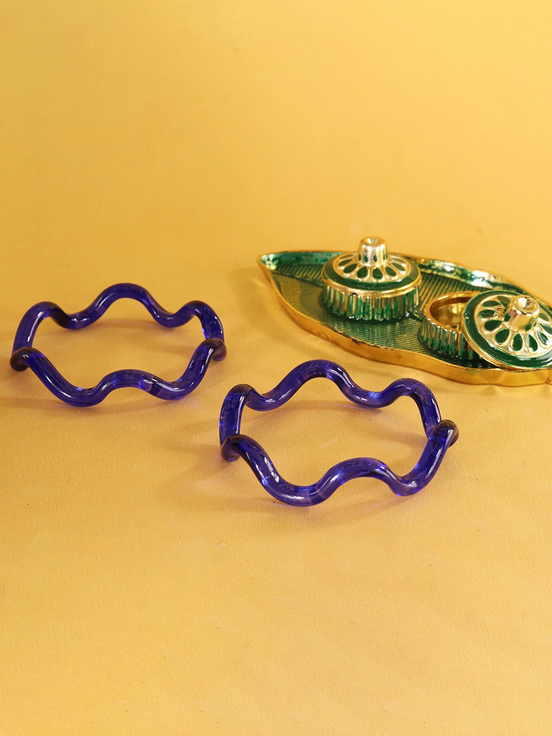 

NMII Set Of 2 Zig Zag Crystal Glass Bangles, Blue