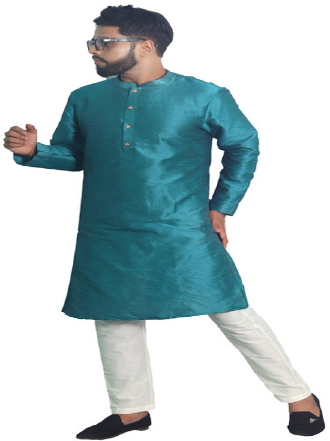 

House of Aqss Mandarin Collar Dupion Silk Straight Kurta With Pyjama, Blue
