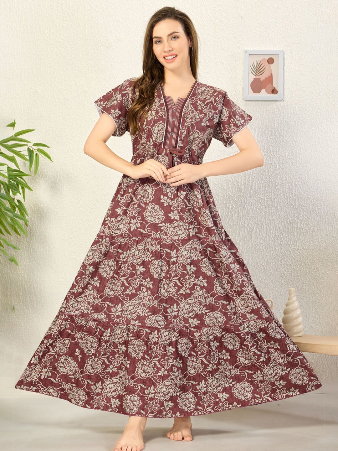 

Soulemo Women Floral Printed Pure Cotton Maxi Nightdress, Purple