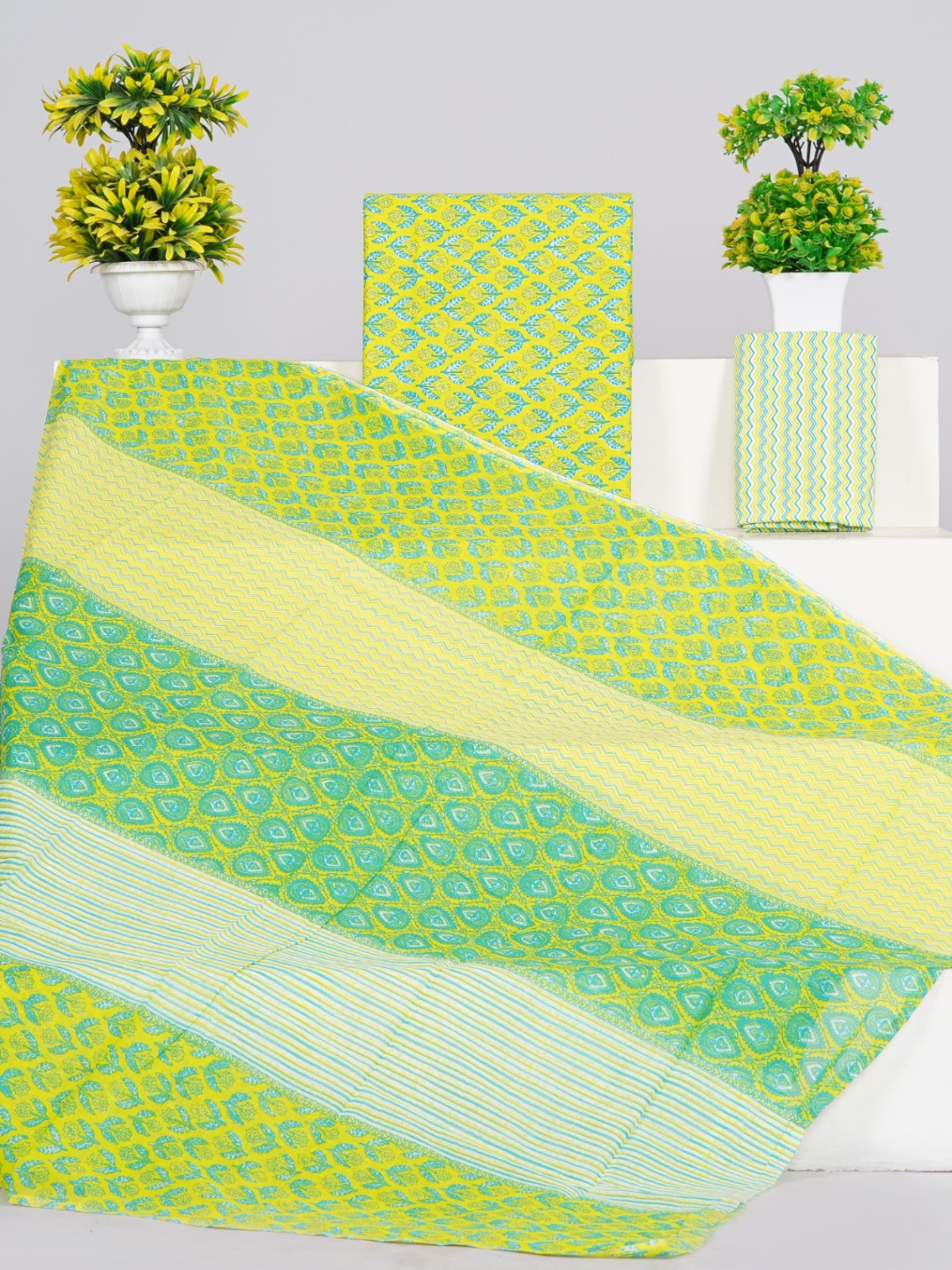 

clothonus Floral Printed Hand Block Pure Cotton Unstitched Dress Material, Green