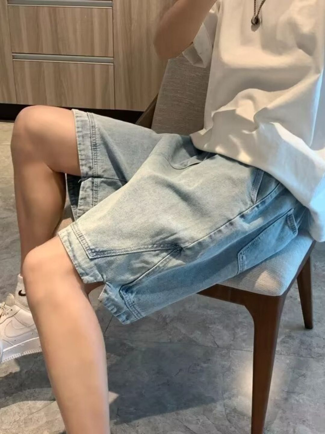 

HERE&NOW Men Loose Fit Denim Shorts, Blue