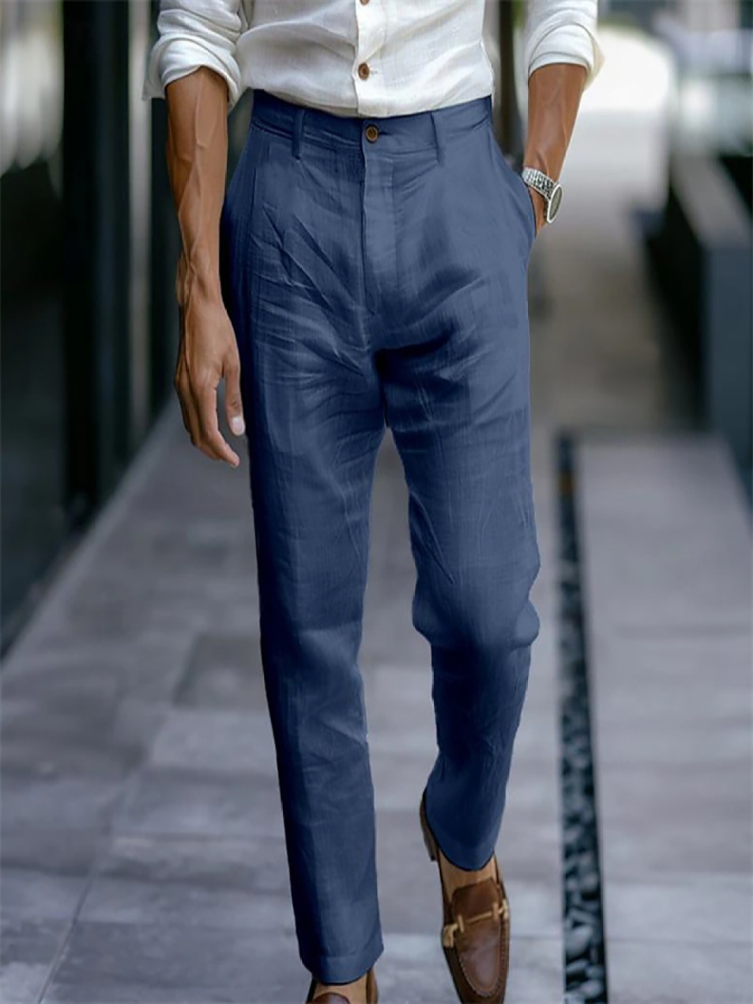 

StyleCast x Revolte Men Easy Wash Pleated Trousers, Navy blue