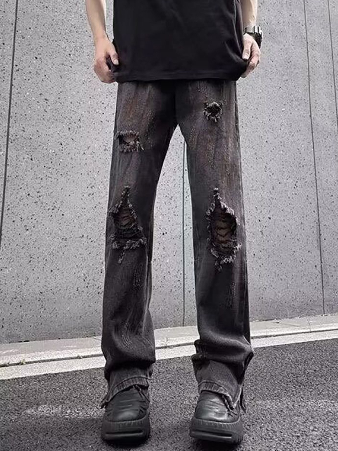 

StyleCast x Revolte Men Highly Distressed Light Fade Jeans, Black