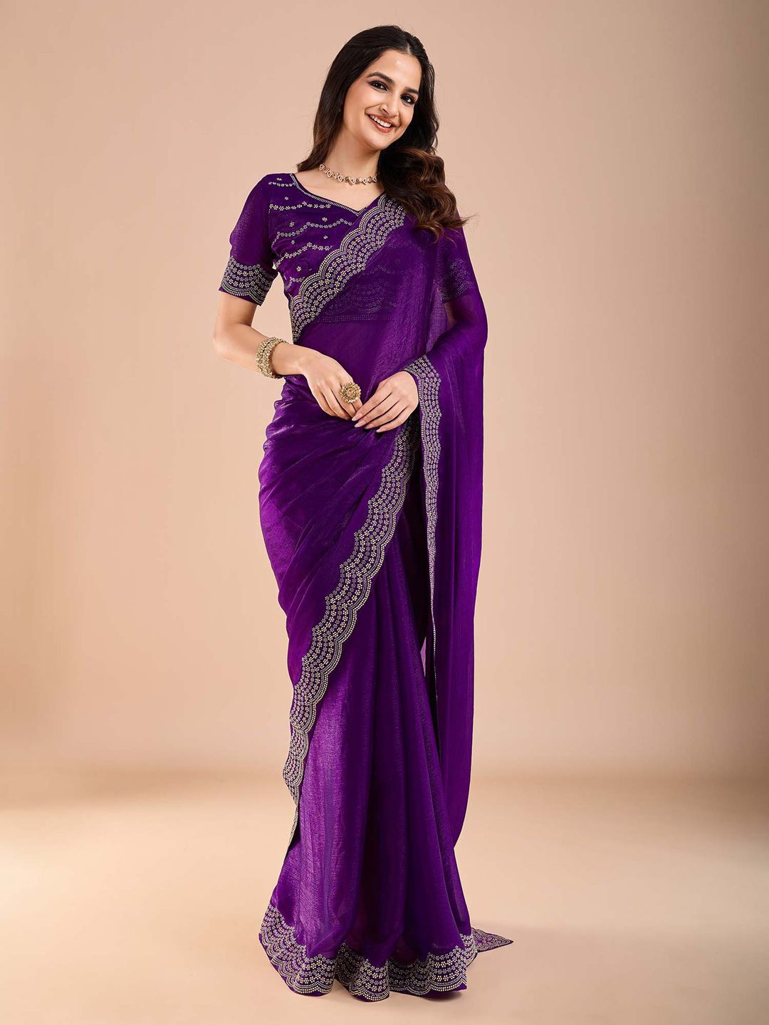 

Anouk Beads and Stones Tissue Saree, Purple