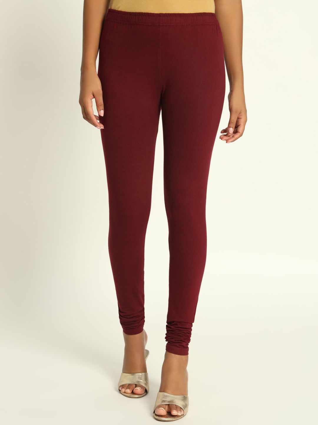 

Thread Plus Women Churidar Super Stretchable Solid Cotton Leggings, Burgundy