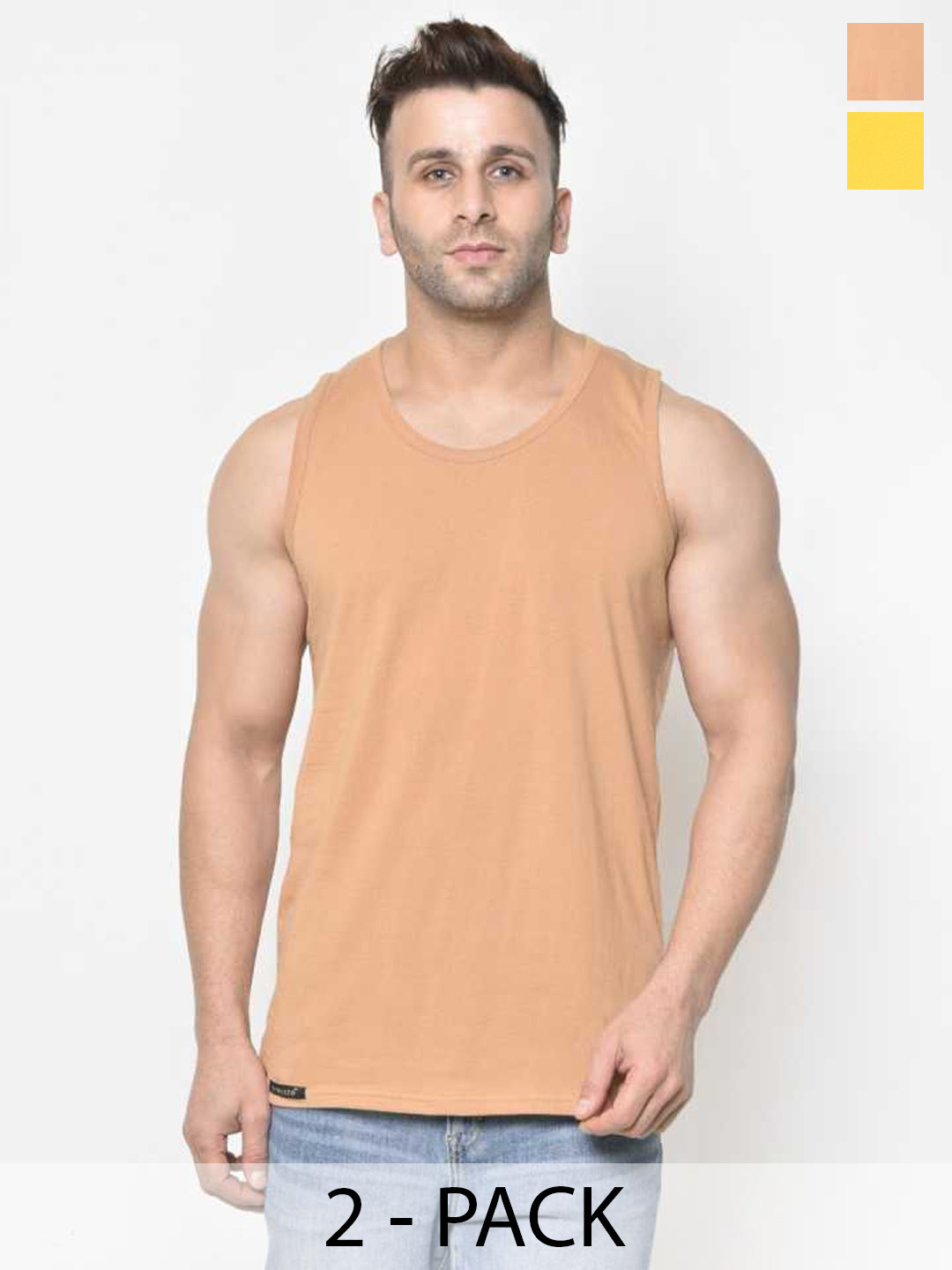 

Woostro Men Pack Of 2 Pure Combed Cotton Gym VestsRS26 COMBO (YELLOW) (RUST)