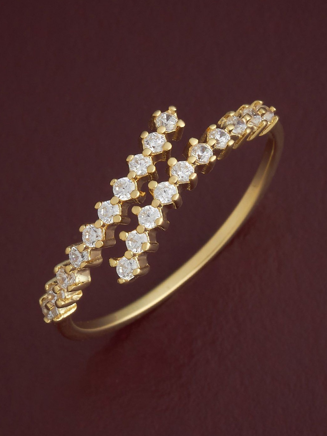 

Kushal's Fashion Jewellery Sterling Silver Gold-Plated CZ Studded Temple Finger Ring