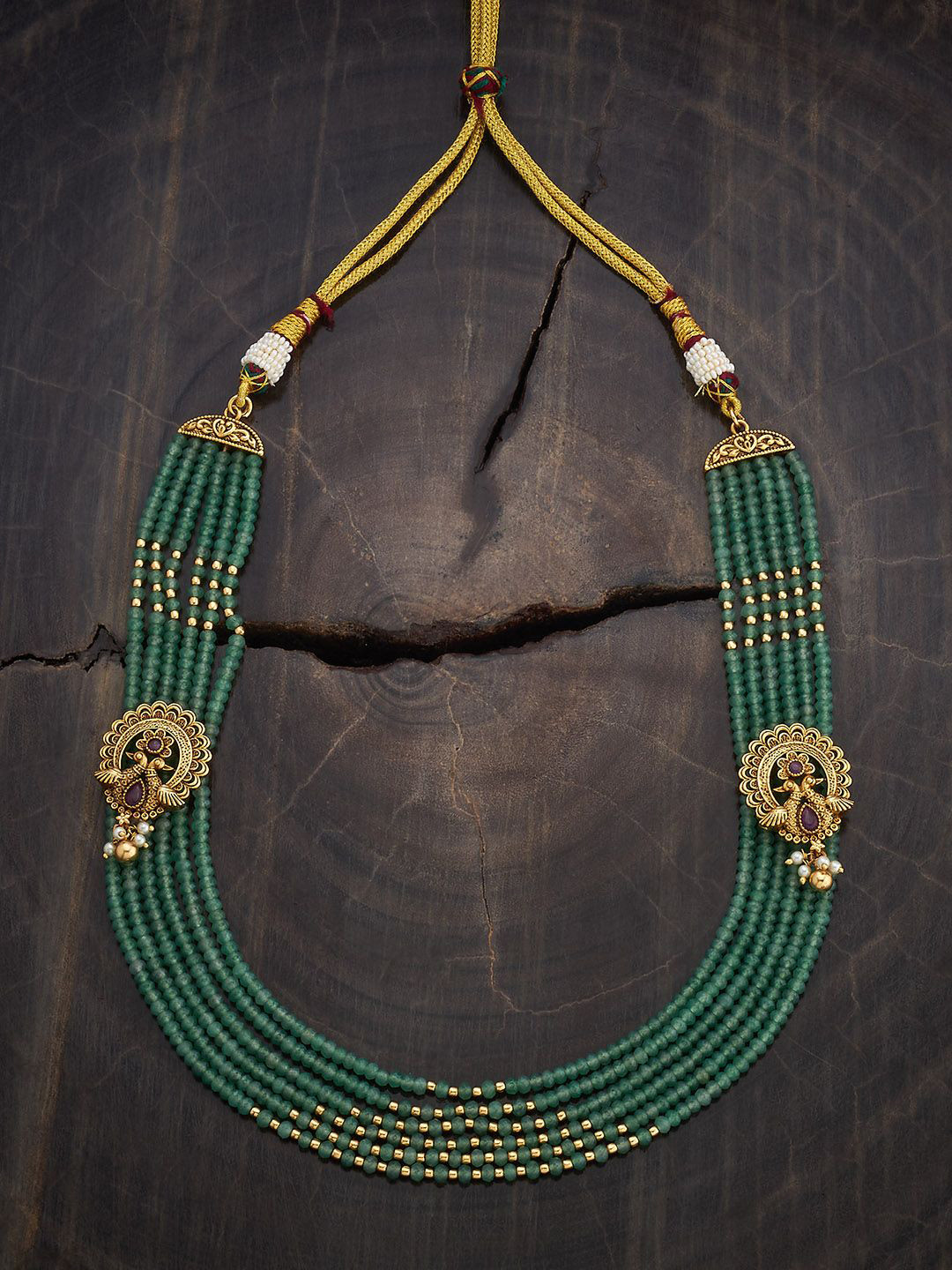 

Kushal's Fashion Jewellery Copper Ruby-Green Gold-Plated Antique Necklace