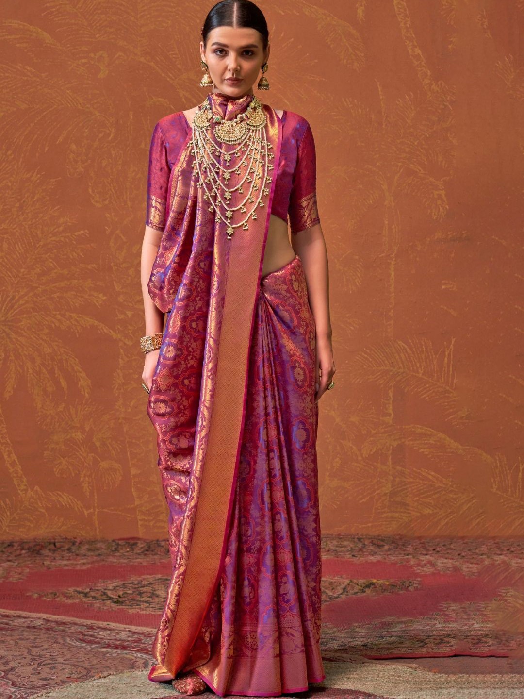

BLENDIFY Woven Design Zari Silk Blend Banarasi Saree, Purple