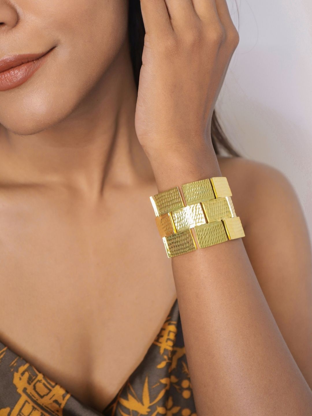 

House of Pehr Gold Plated Etched Cuff Bracelet