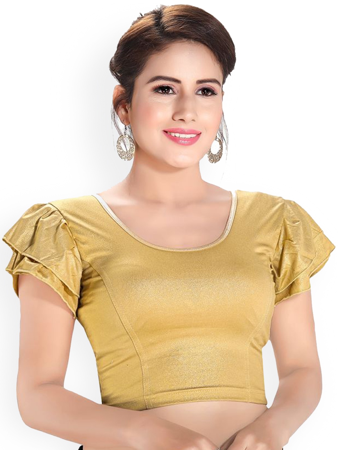 

Mmore Round Neck Stretchable Saree Short Sleeves Blouse, Gold