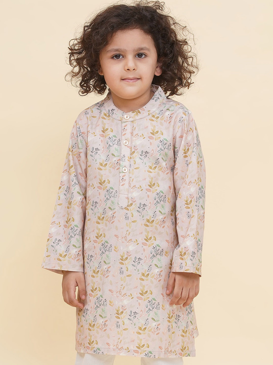 

Sethukrishna Boys Floral Printed Mandarin Collar Straight Kurta, Pink