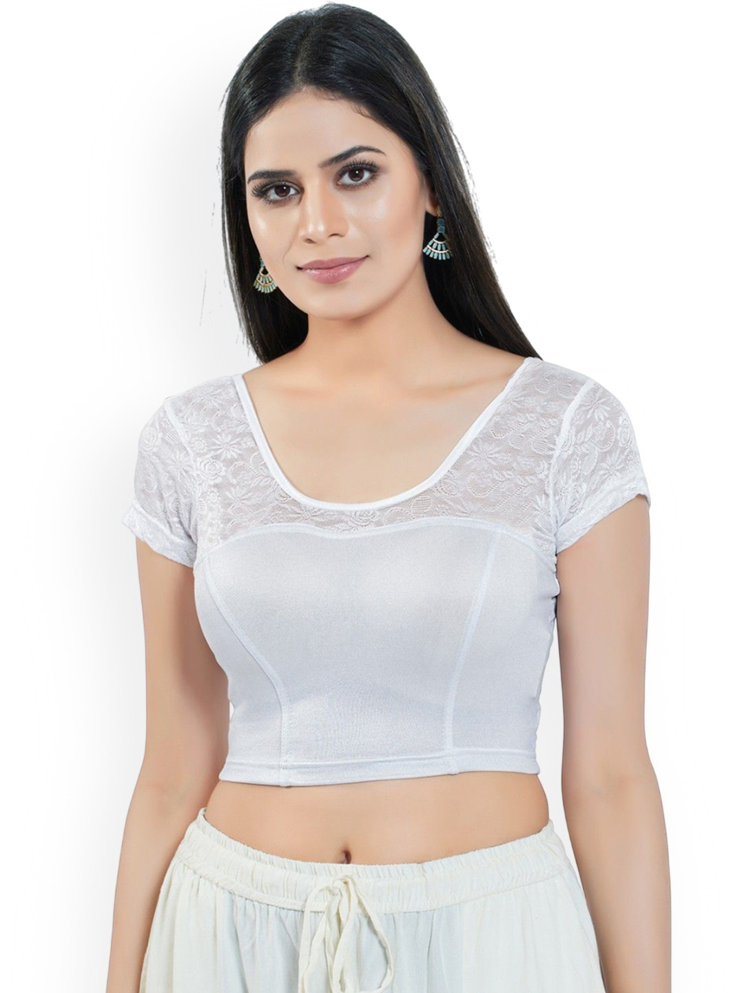 

Mmore Women Cotton Stretchable Saree Blouse, White