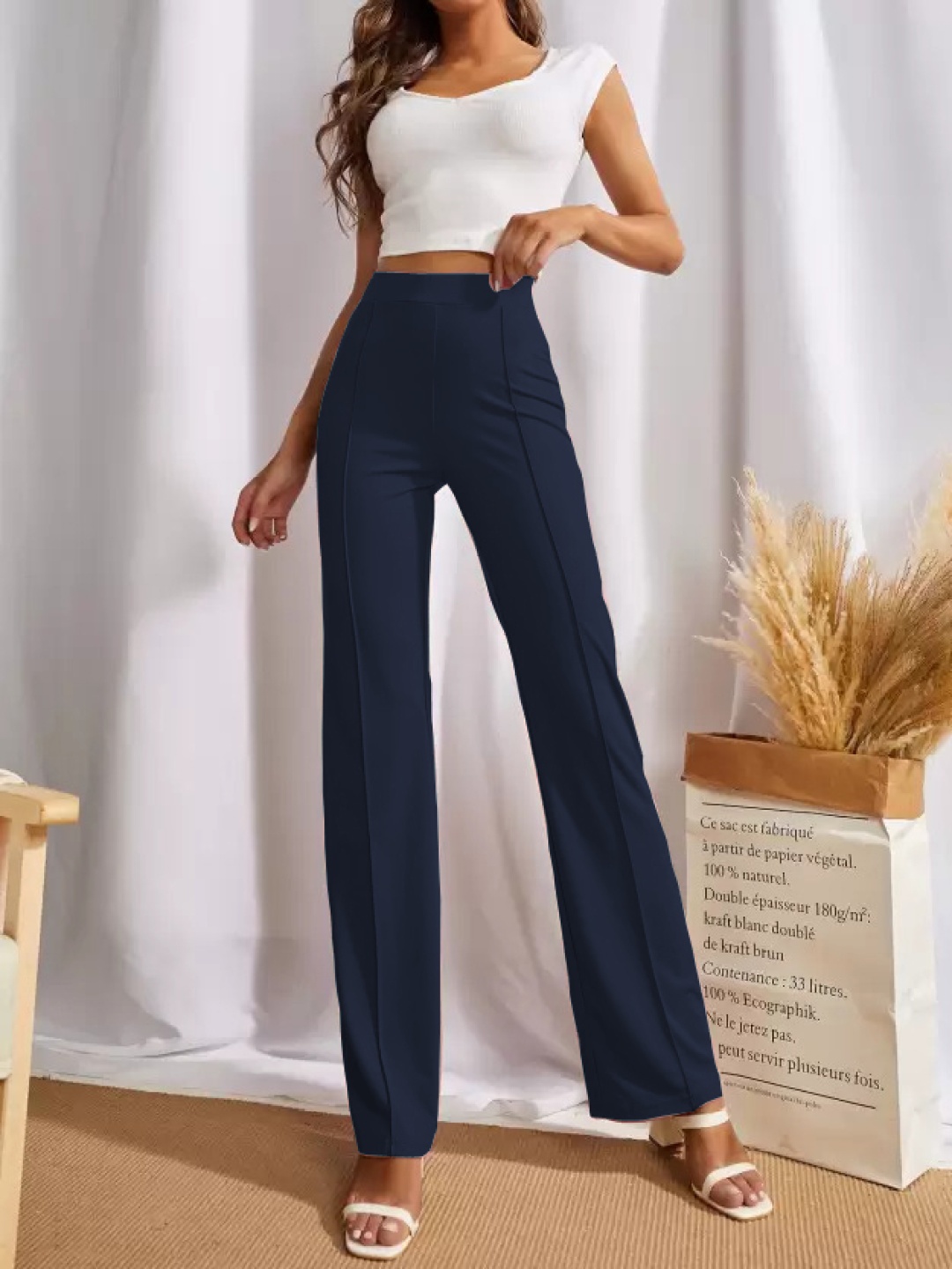 

KASHIAN Women Relaxed High-Rise Regular Trousers, Navy blue