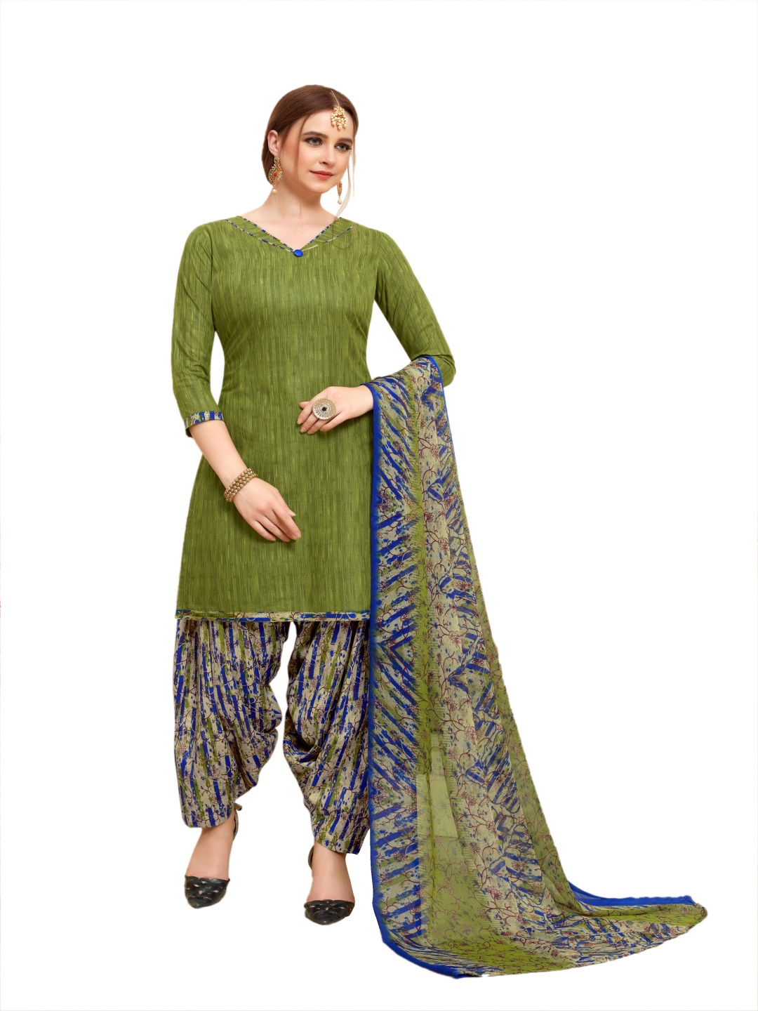 

HERE&NOW Abstract Printed Cotton Blend Unstitched Dress Material, Green