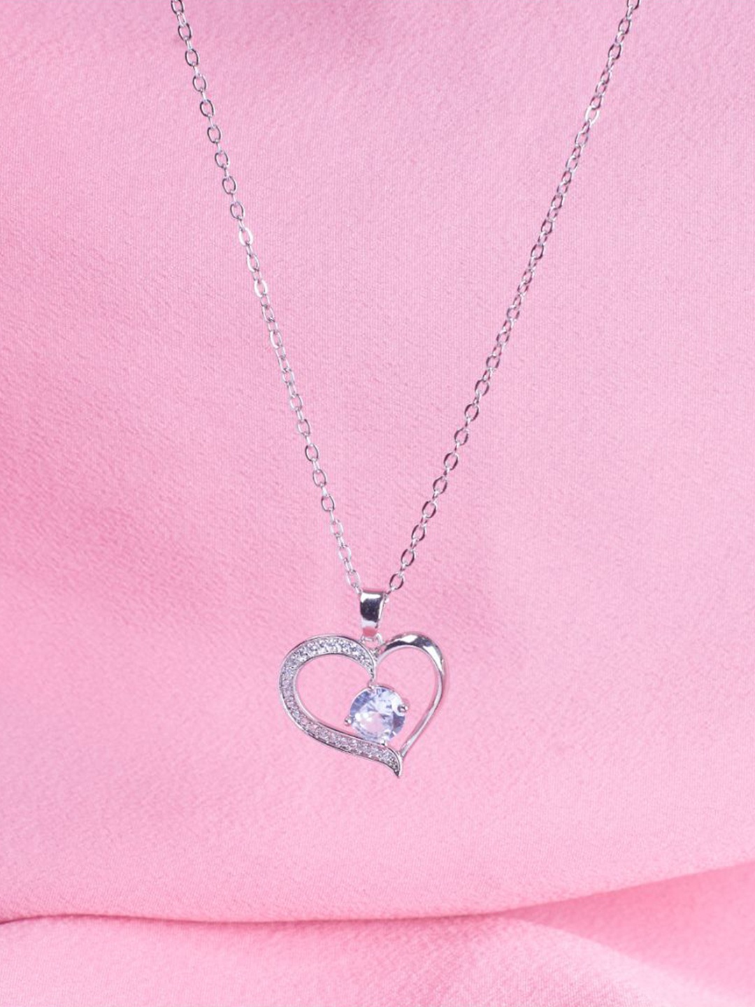 

SALTY Sophisticated Stone Heart Neck Chain For Women & Girls, Silver