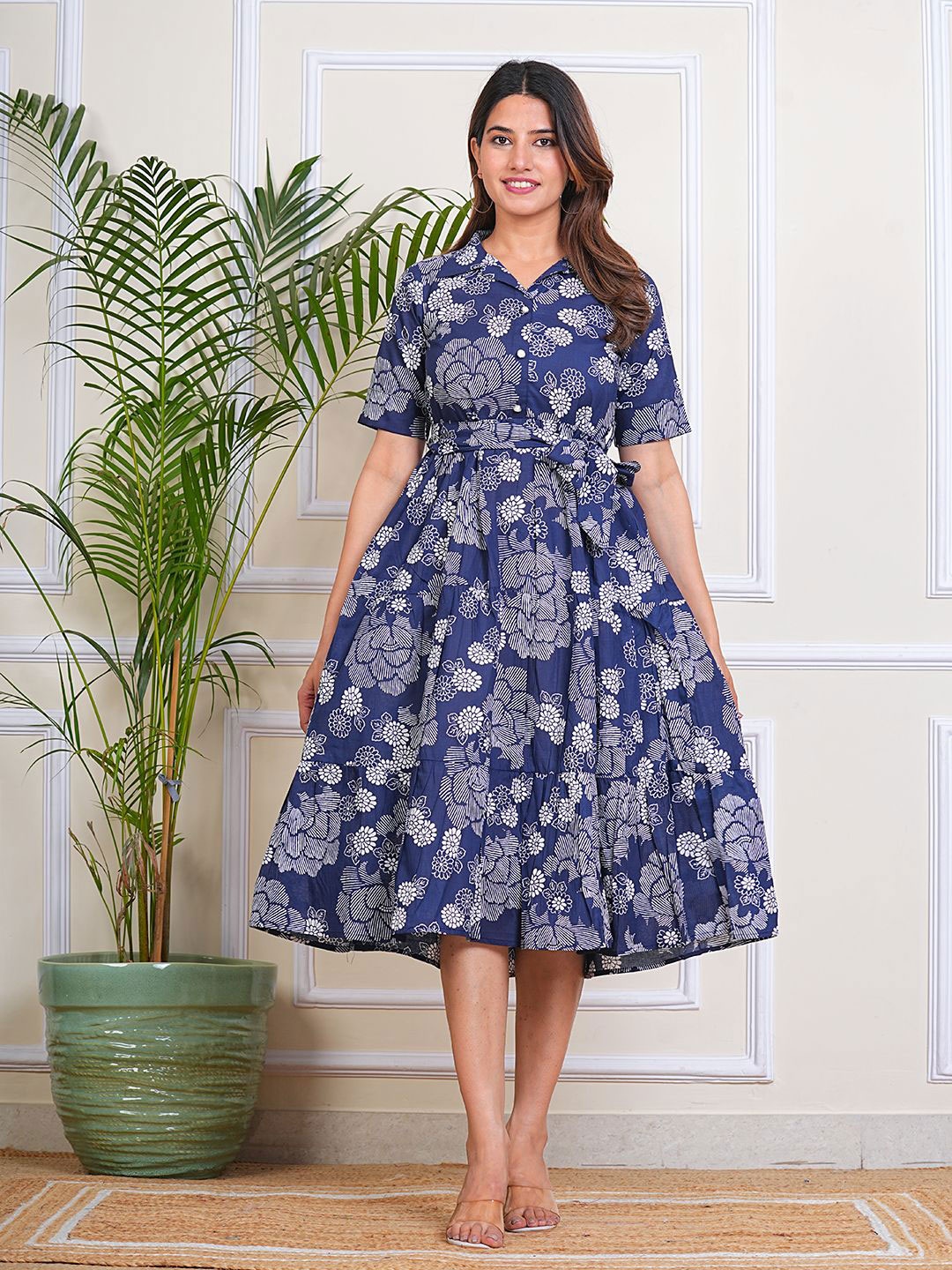 

Kraniky Apparels Printed Cotton Knee Length Ethnic Dresses, Blue