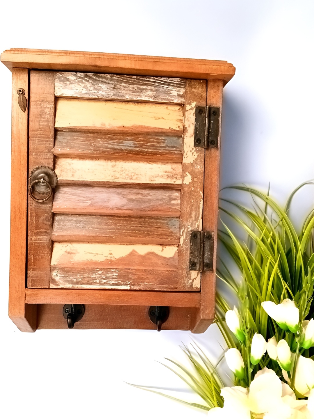 

apka mart Brown Wooden Cabinet Wall Hanging Key Holder Box