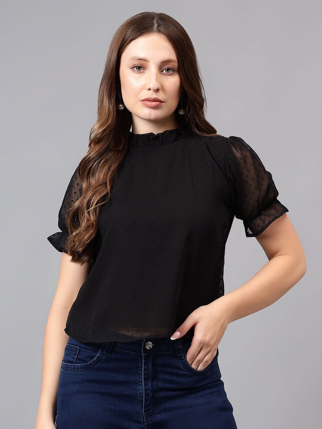 

BAESD Puff Sleeve Georgette Top, Black