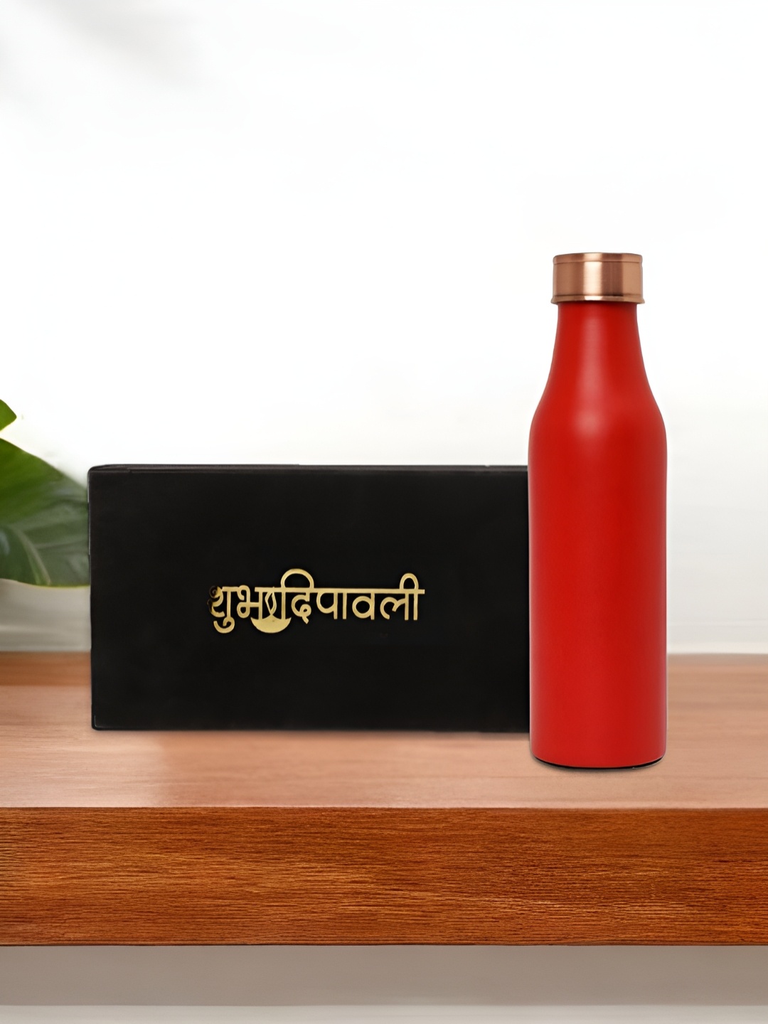 

INTERNATIONAL GIFT Red 3 Pieces Pure Copper Water Bottle With Velvet Box & Bag - 950ml