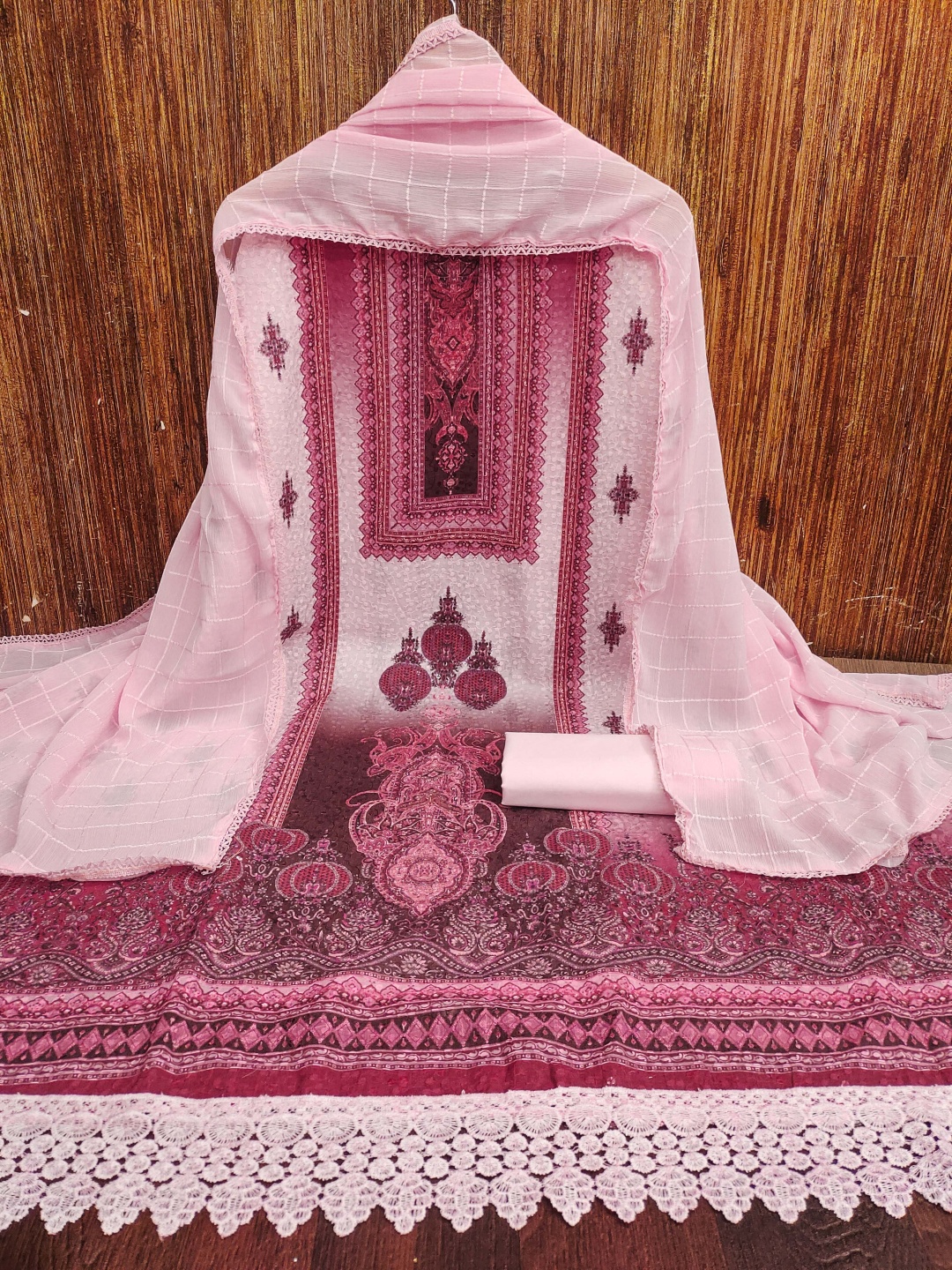 

HERE&NOW Ethnic Motifs Printed Unstitched Dress Material, Pink