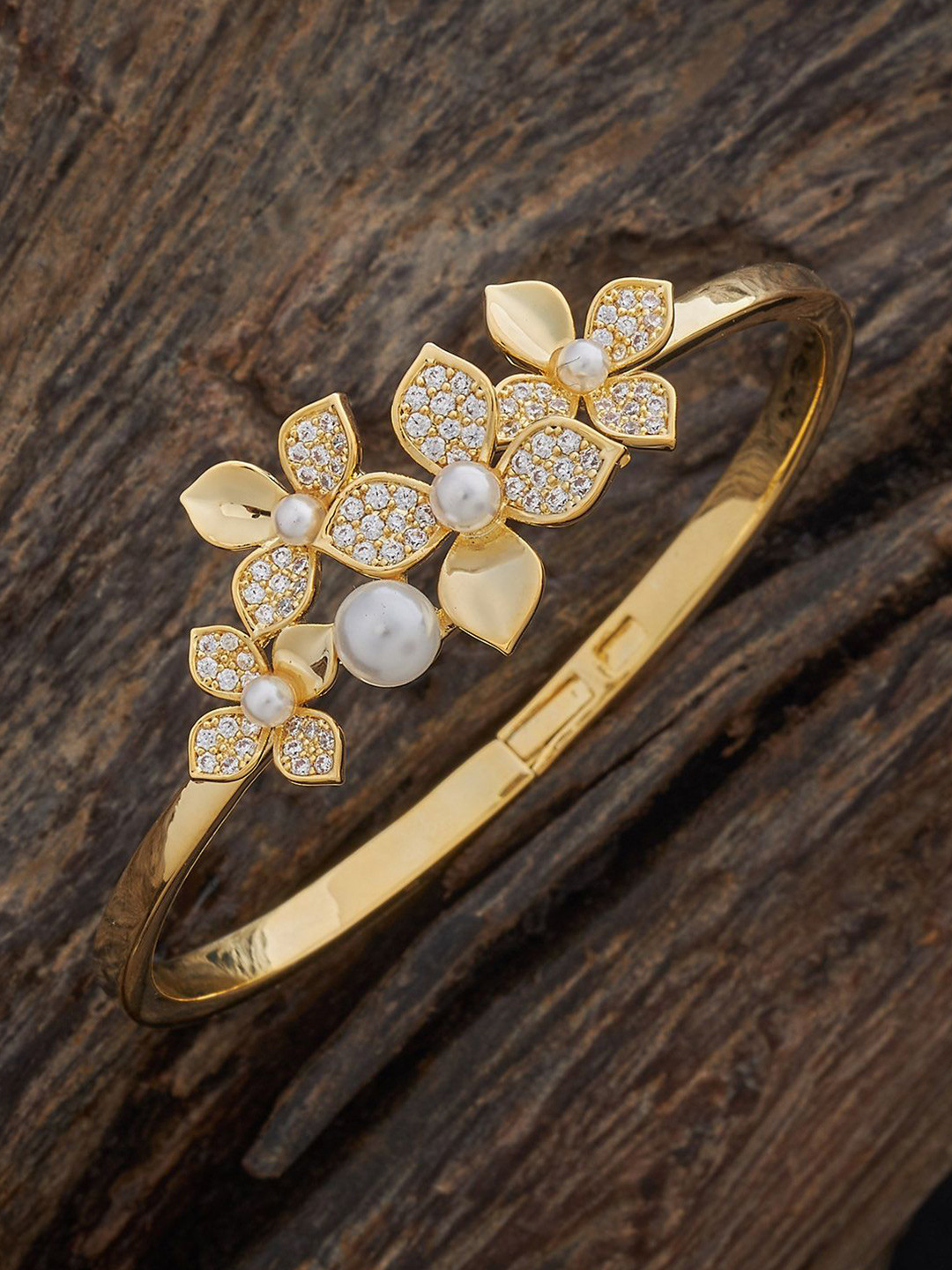 

Kushal's Fashion Jewellery Gold-Plated Zircon-Studded Kada Bracelet