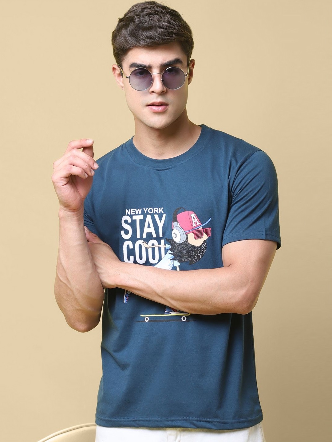 

SZN Men Typography Printed Round Neck Cotton T-shirt, Teal