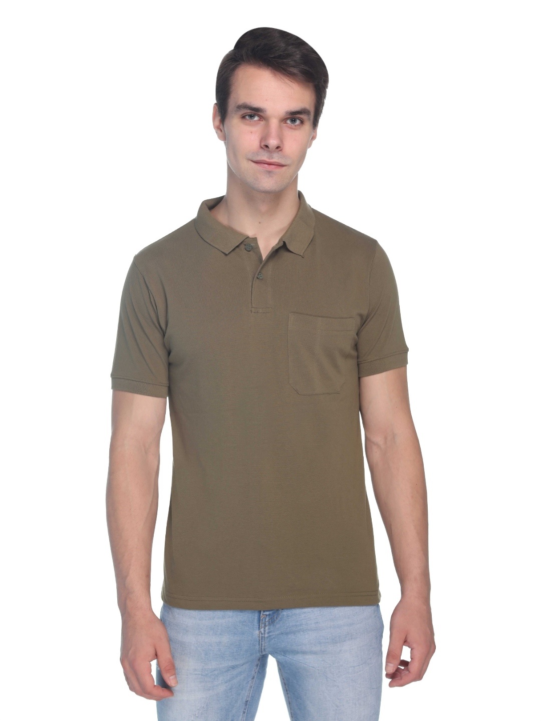 

Colors and Blends Men Solid Polo Collar Cotton T-shirt, Olive
