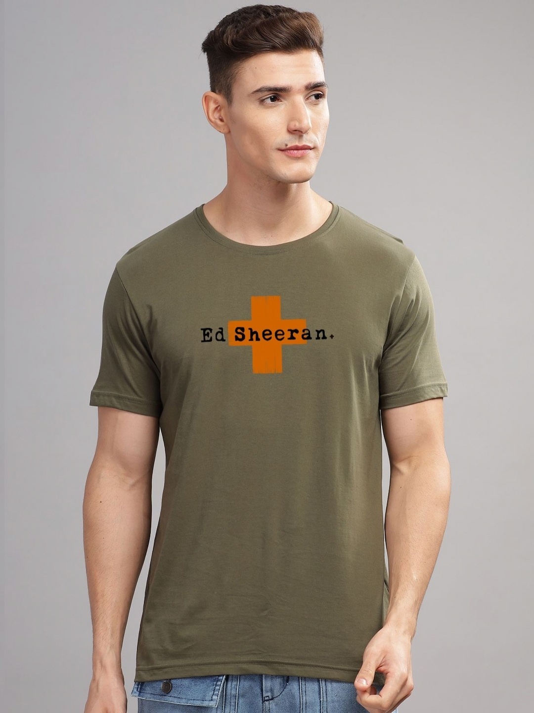 

ADRO Men Graphic Printed Round Neck Cotton T-shirt, Olive