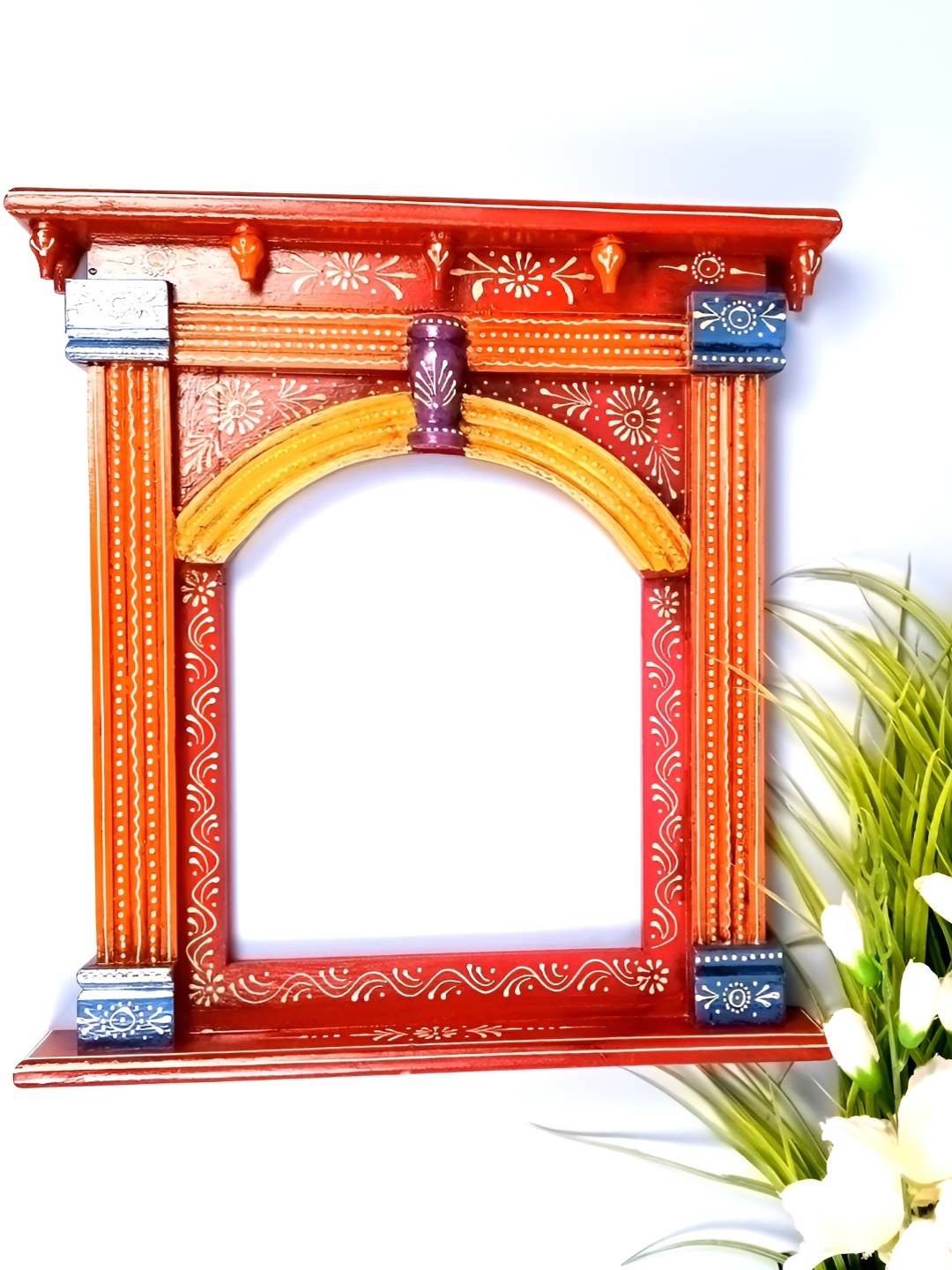 

apka mart Red & Blue Textured Wooden Jharokha Wall Hanging