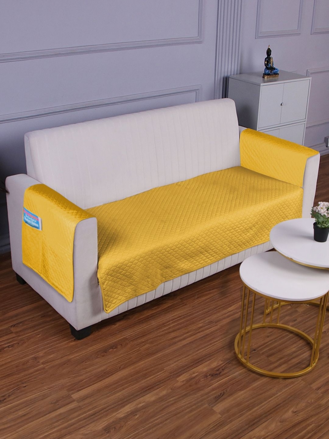 

HOKIPO Yellow 3 Pieces Self Design 2-Seater Sofa Covers With Arms