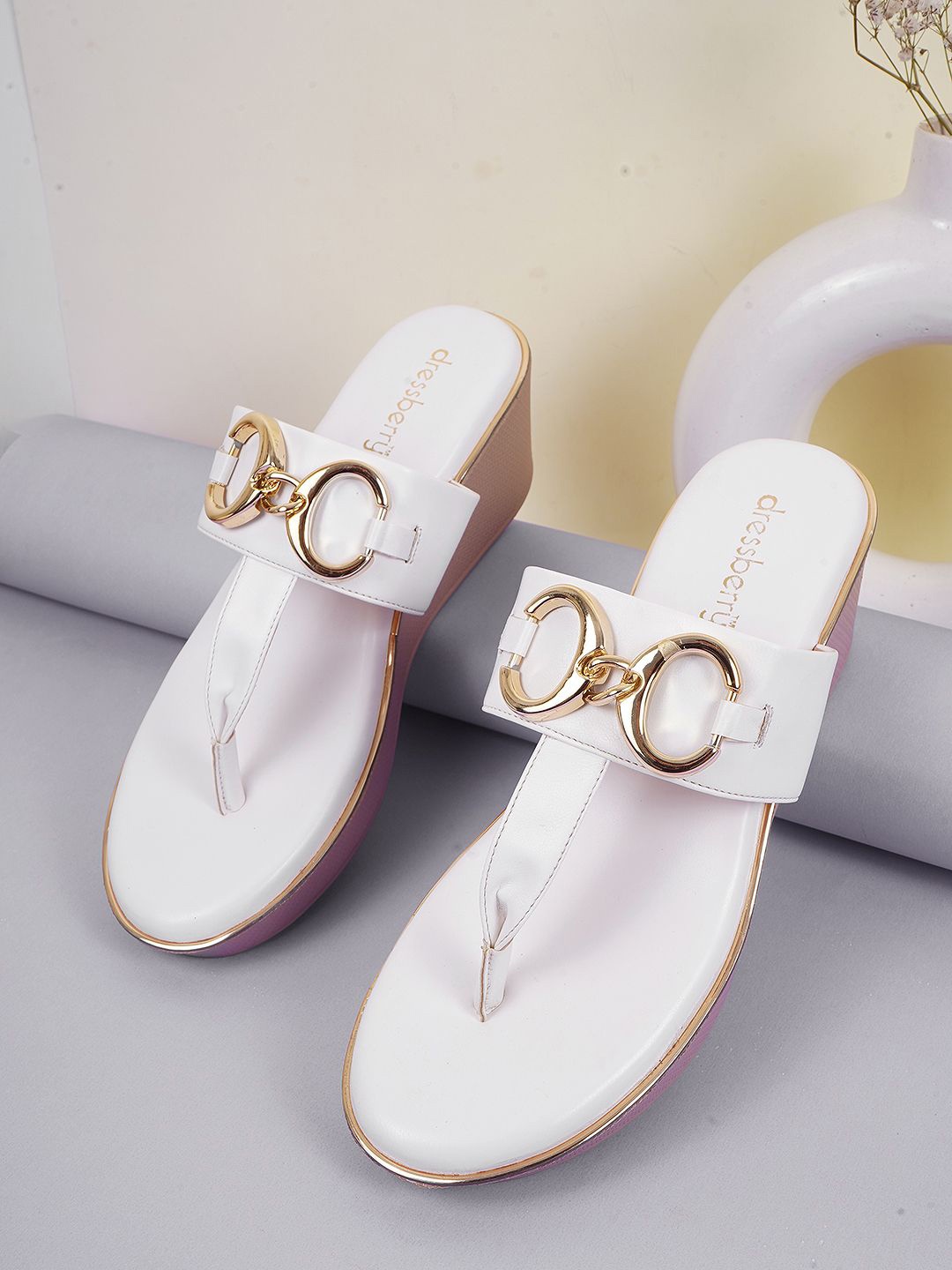 

DressBerry Women Embellished T-Strap Flats, White