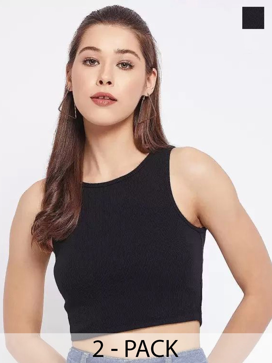 

SRISARAS Women Pack of 2 Crop Tank Top, Black