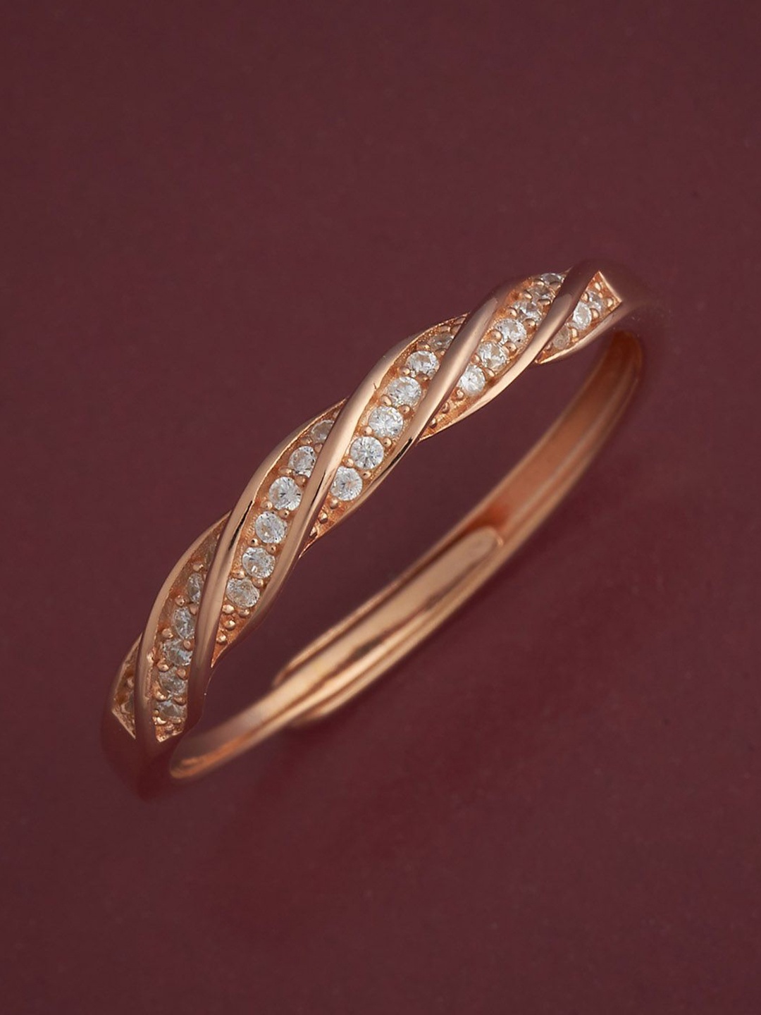 

Kushal's Fashion Jewellery 92.5 Silver Rose Gold-Plated CZ Studded Temple Finger Ring