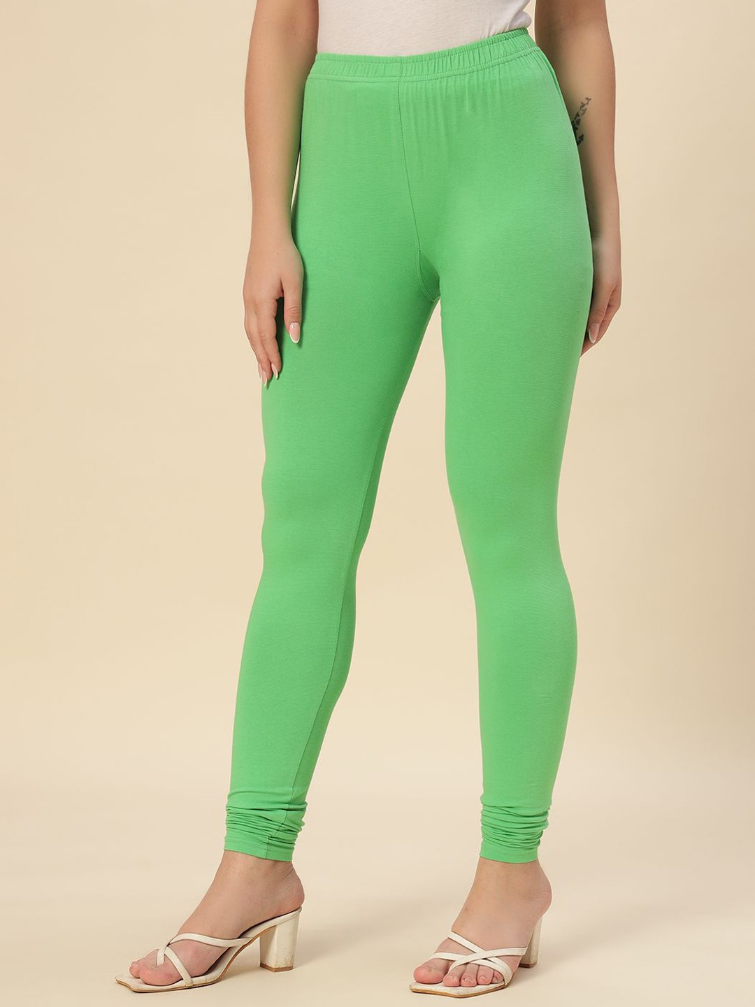 

Thread Plus Women Churidar Super Stretchable Solid Cotton Leggings, Green